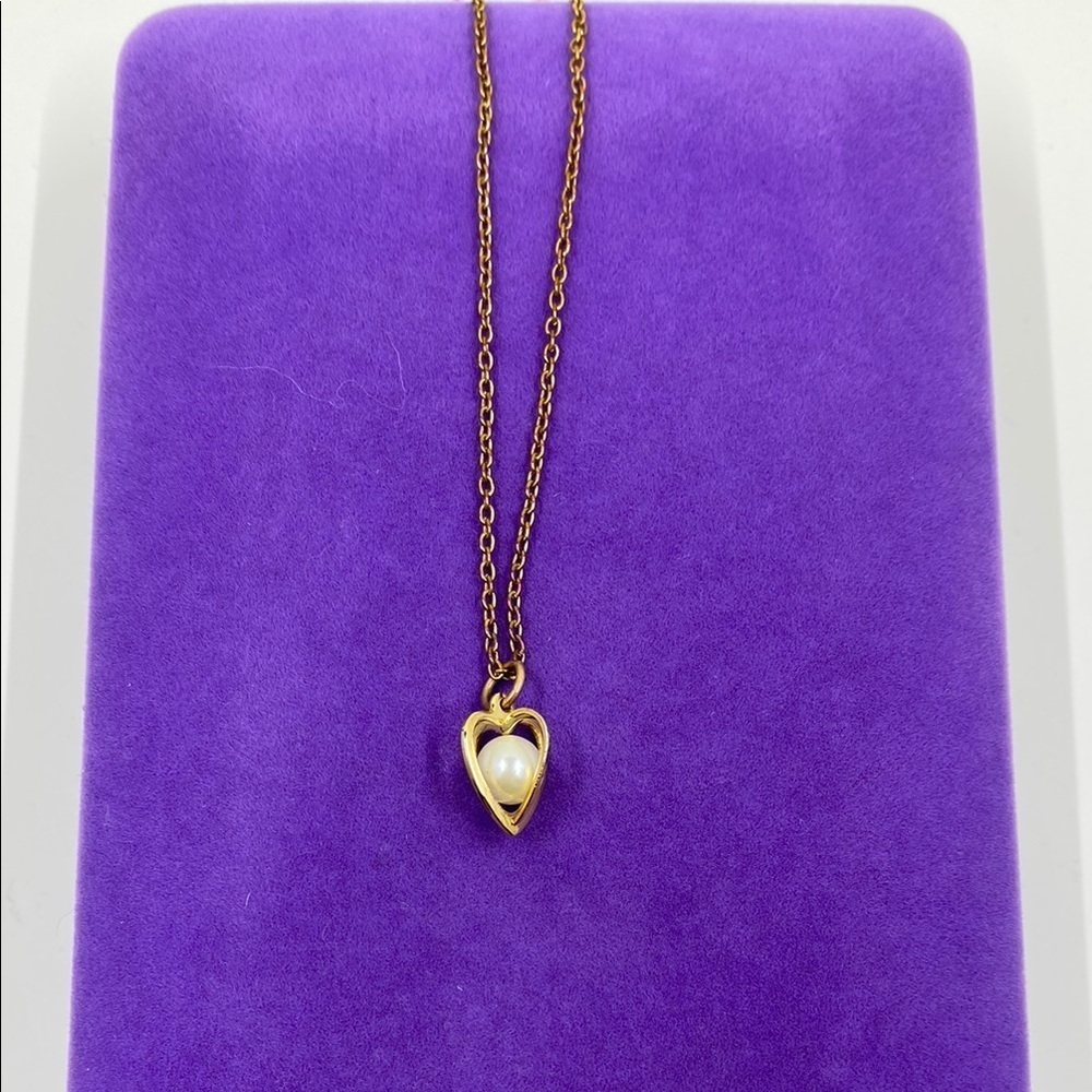💛 Vintage Gold Plated Heart Pendant Necklace with Pearl